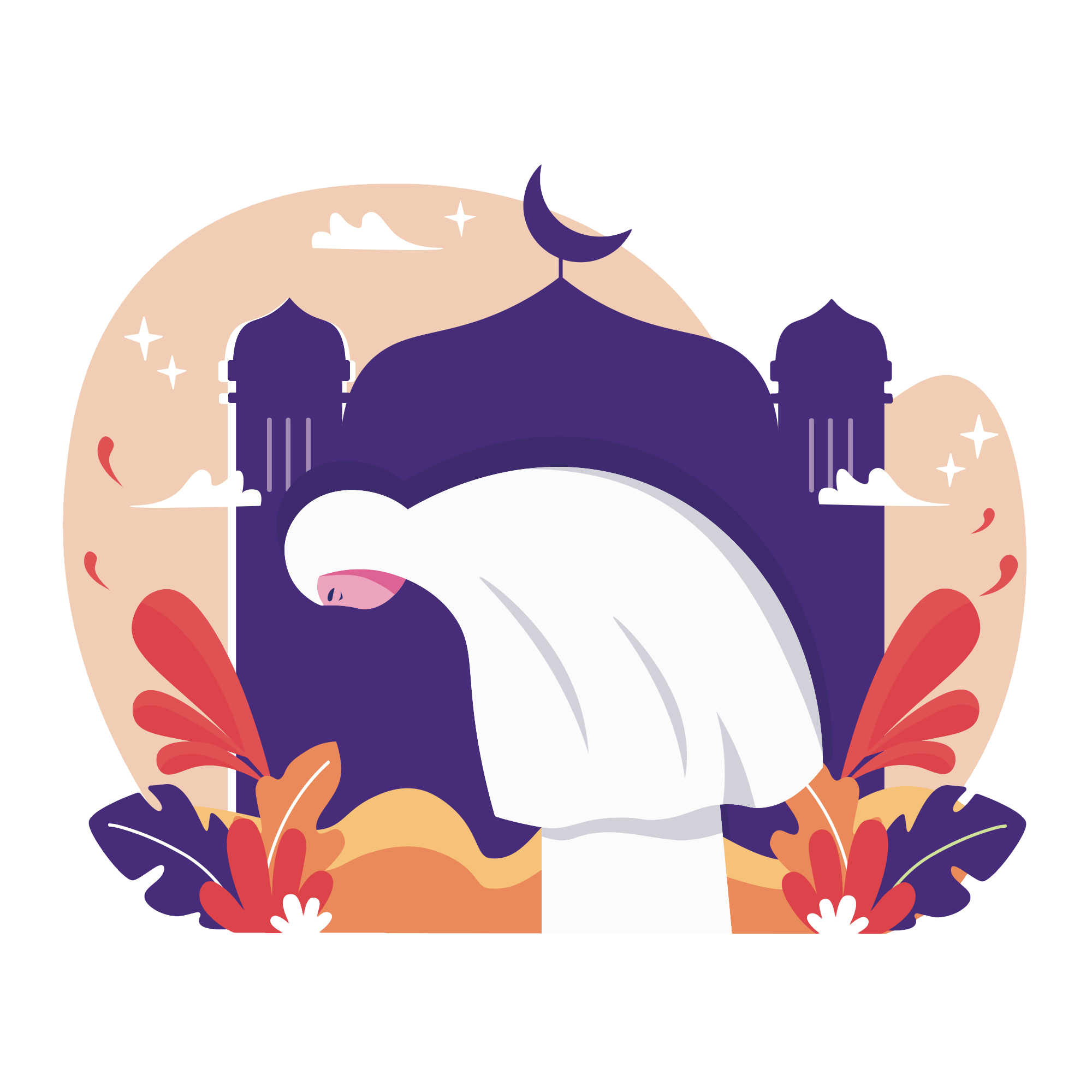 Muslim Woman Praying At The Mosque Free Vector